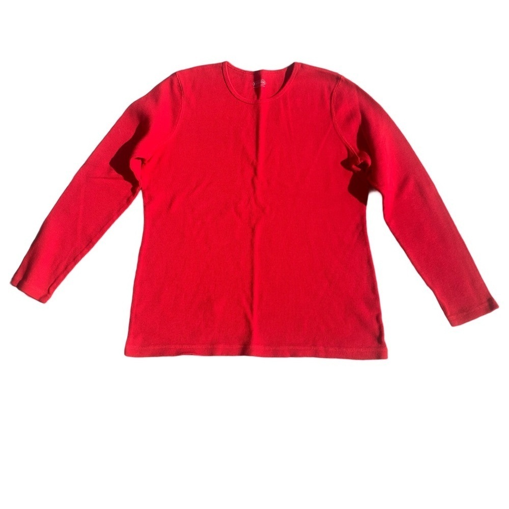 Northern Reflections Red Ribbed Long Sleeve Scoop Neck Top - Size Large